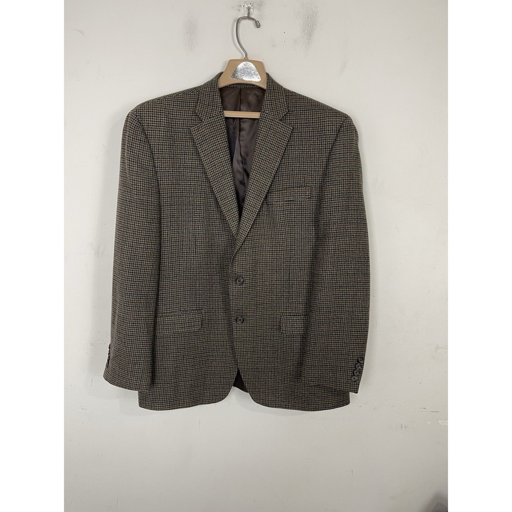 LRL Ralph Lauren Mens Blazer 44 Tweed Wool‎ Fall Rustic Houndstooth Preppy Brown